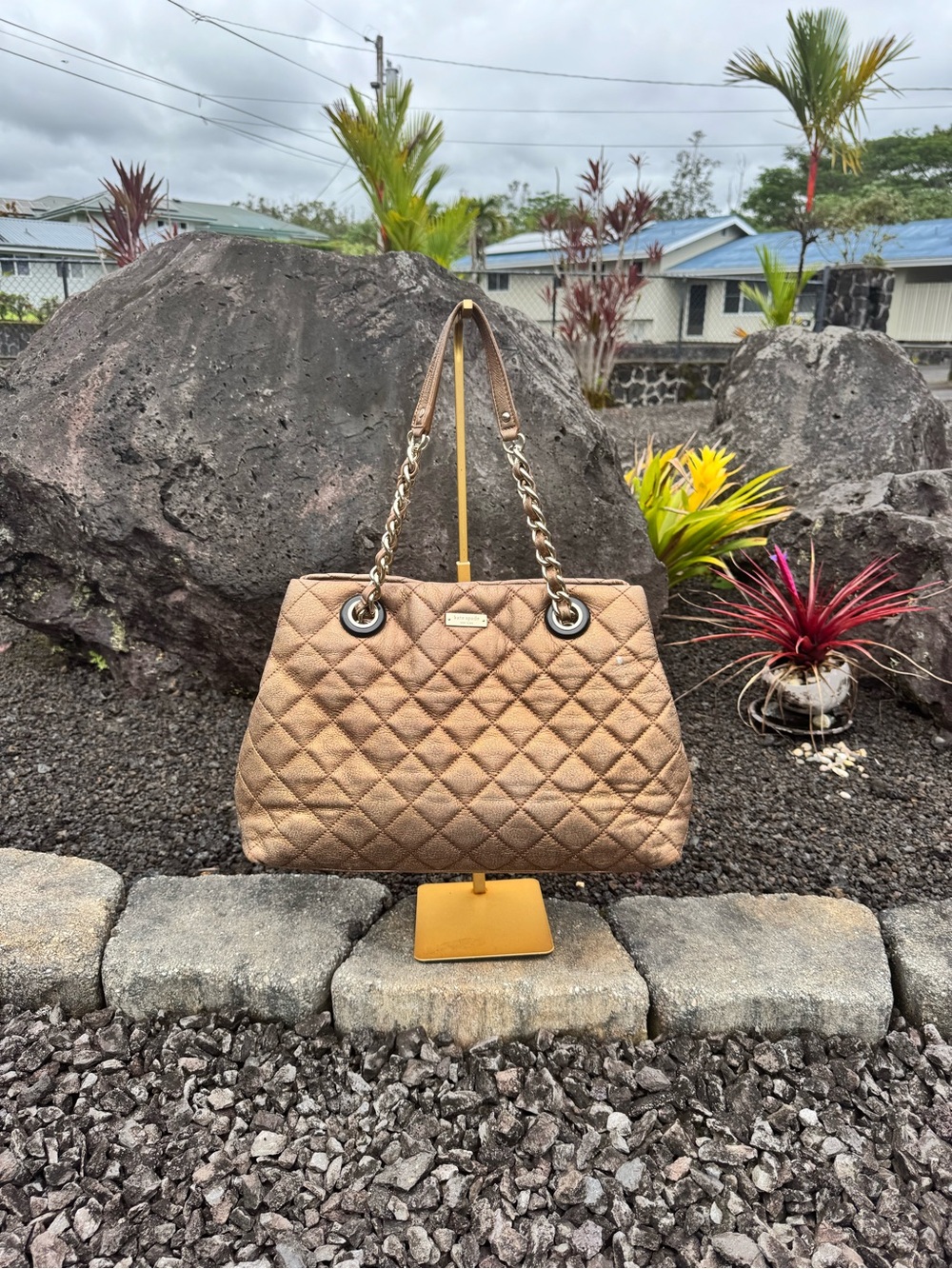 Kate Spade New York Metallic Bronze Quilted Leather Chain Tote